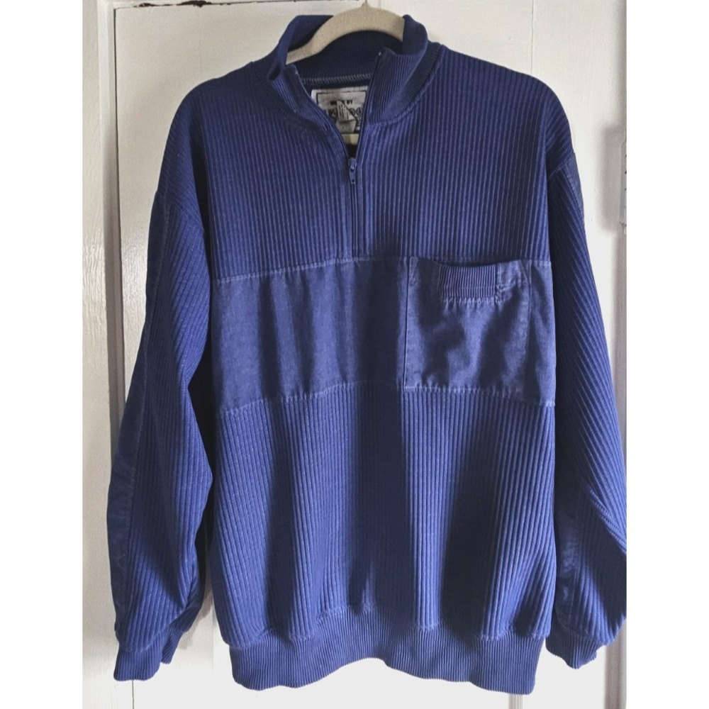 Vintage‎ Mens By Huk A Poo Mens 1X  Long Sleeve 1/4 zip mock neck PULLOVER blue